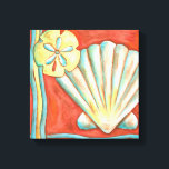 Rustic Orange Seashells Canvas Print<br><div class="desc">Lay out on the warm sand and find the hidden treasures! This painting by Nancy Slocum captures the beautiful water life found ashore. It captures the a beautiful orange seashell,  an orange starfish,  and a vibrant blue sand dollar. Get your beautiful ocean art today on your next Zazzle product.</div>