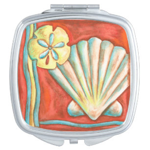 Rustic Orange Seashells Compact Mirror