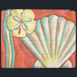 Rustic Orange Seashells iPad Smart Cover<br><div class="desc">Lay out on the warm sand and find the hidden treasures! This painting by Nancy Slocum captures the beautiful water life found ashore. It captures the a beautiful orange seashell,  an orange starfish,  and a vibrant blue sand dollar. Get your beautiful ocean art today on your next Zazzle product.</div>