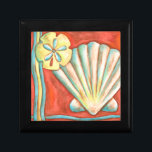 Rustic Orange Seashells Keepsake Box<br><div class="desc">Lay out on the warm sand and find the hidden treasures! This painting by Nancy Slocum captures the beautiful water life found ashore. It captures the a beautiful orange seashell,  an orange starfish,  and a vibrant blue sand dollar. Get your beautiful ocean art today on your next Zazzle product.</div>