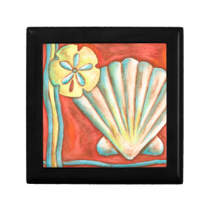 Rustic Orange Seashells Keepsake Box