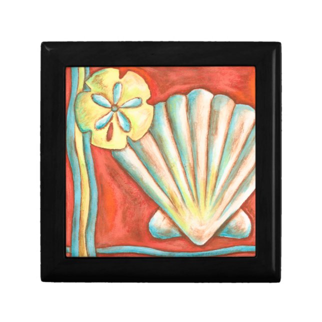 Rustic Orange Seashells Keepsake Box (Front)