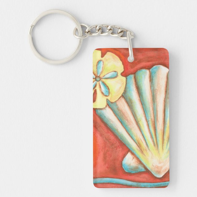 Rustic Orange Seashells Keychain (Front)