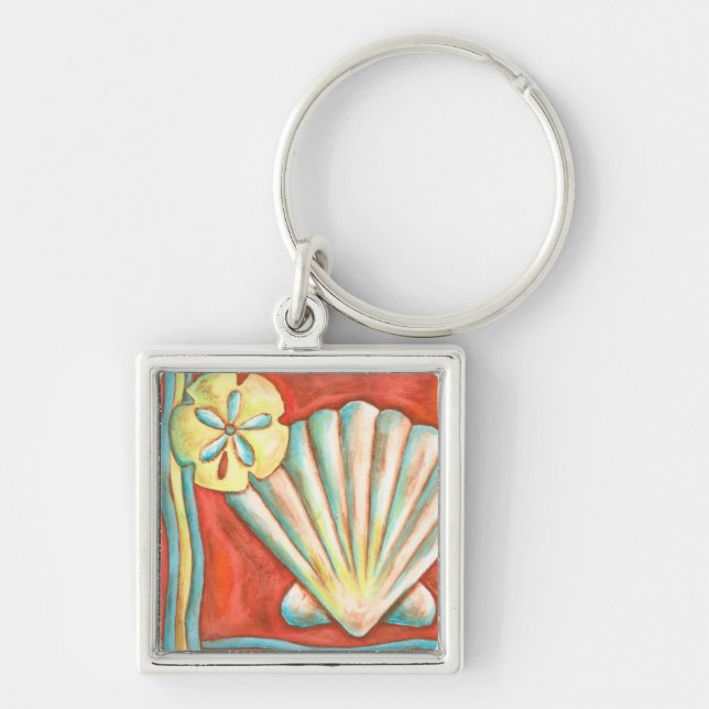Rustic Orange Seashells Keychain (Front)