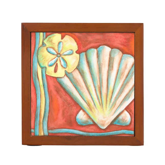 Rustic Orange Seashells Pencil/Pen Holder (Front)