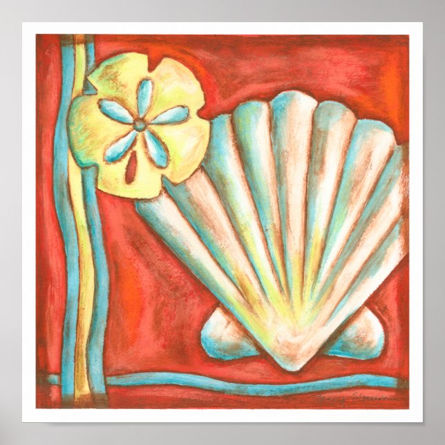 Rustic Orange Seashells Poster (Front)