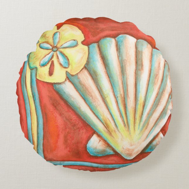 Rustic Orange Seashells Round Pillow (Front)