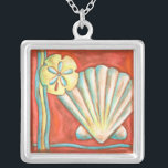 Rustic Orange Seashells Silver Plated Necklace<br><div class="desc">Lay out on the warm sand and find the hidden treasures! This painting by Nancy Slocum captures the beautiful water life found ashore. It captures the a beautiful orange seashell,  an orange starfish,  and a vibrant blue sand dollar. Get your beautiful ocean art today on your next Zazzle product.</div>