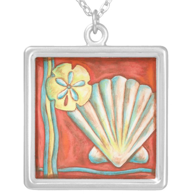 Rustic Orange Seashells Silver Plated Necklace (Front)