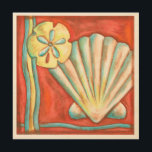 Rustic Orange Seashells Wood Wall Decor<br><div class="desc">Lay out on the warm sand and find the hidden treasures! This painting by Nancy Slocum captures the beautiful water life found ashore. It captures the a beautiful orange seashell,  an orange starfish,  and a vibrant blue sand dollar. Get your beautiful ocean art today on your next Zazzle product.</div>