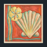 Rustic Orange Seashells Wood Wall Decor<br><div class="desc">Lay out on the warm sand and find the hidden treasures! This painting by Nancy Slocum captures the beautiful water life found ashore. It captures the a beautiful orange seashell,  an orange starfish,  and a vibrant blue sand dollar. Get your beautiful ocean art today on your next Zazzle product.</div>