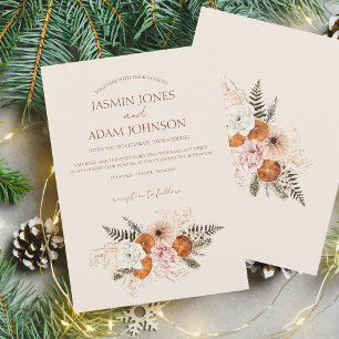 Rustic Orange Slice Peach and White Floral Wedding Invitation
