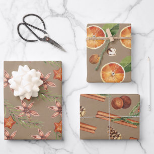 Rustic Orange Slices Anise Star Cinnamon Sticks Wrapping Paper Sheets