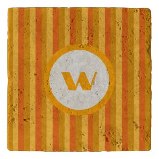 Rustic Orange Striped Stone Trivet with Monogram