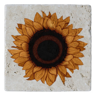 Rustic Orange Sunflower Stone Travertine Trivet