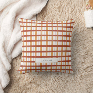 Rustic Orange Tartan Plaid Autumn Fall Decor Name Throw Pillow