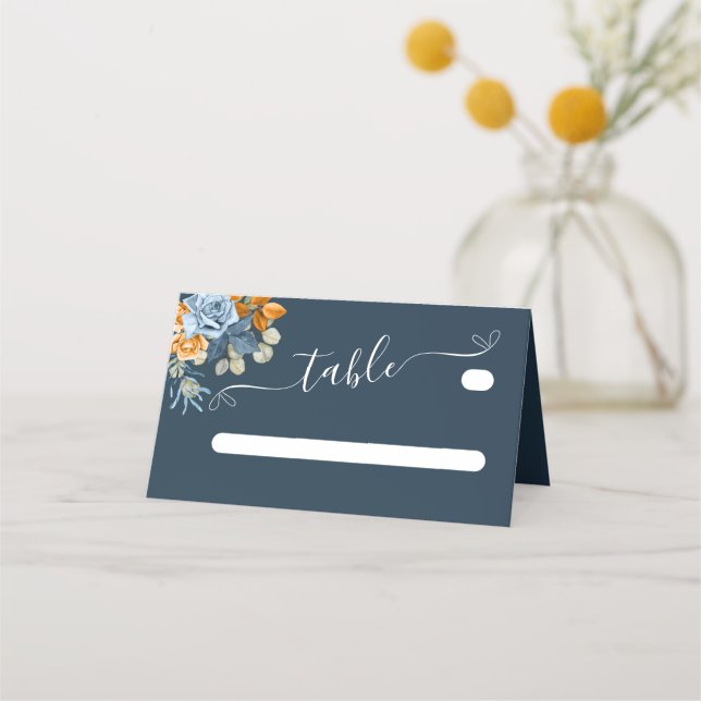 Rustic Orange Terracotta Navy Blue Rust Wedding Place Card (Front)