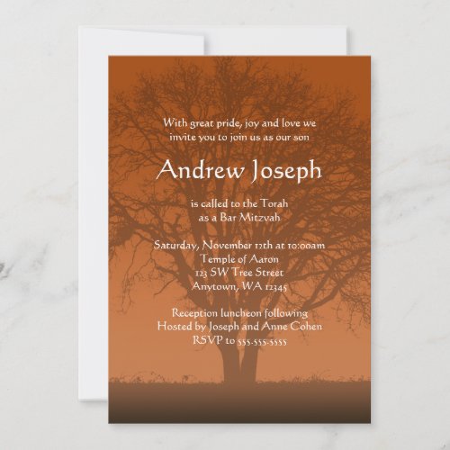 Rustic Orange Tree of Life Bar Mitzvah Invitations