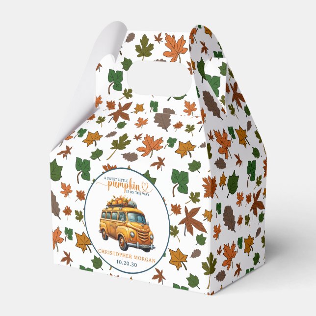 Rustic Orange Truck Little Pumpkin Baby Shower Favor Boxes (Front Side)