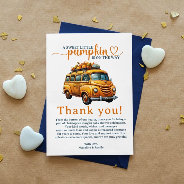  Rustic Orange Truck Little Pumpkin Baby Shower Thank You Card (Creator Uploaded)