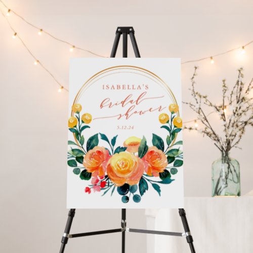 Rustic Orange Watercolor Floral Bridal Shower Foam Board