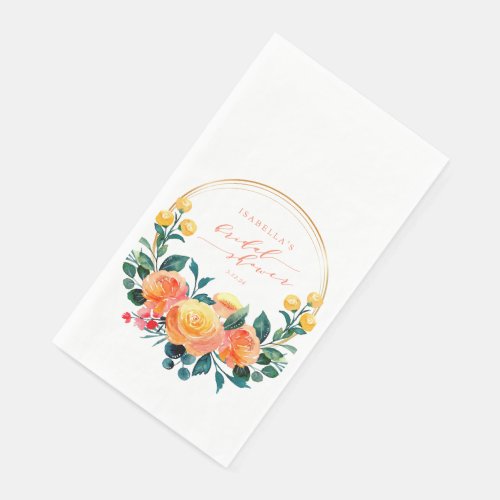 Rustic Orange Watercolor Floral Bridal Shower  Paper Guest Towels