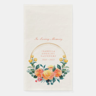 Rustic Orange Watercolor Floral In Loving Memory Paper Guest Towels