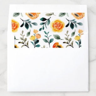 Rustic Orange Watercolor Floral Matching Wedding Envelope Liner
