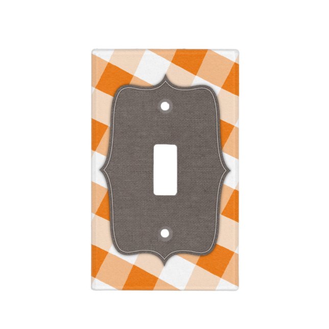 Rustic Orange & White Gingham Light Switch Cover (Front)