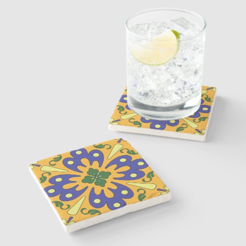 Rustic Orange Yellow And Blue Spanish Tile Coaster