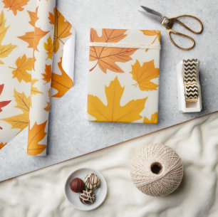 Rustic Orange Yellow Autumn Maple Leaves Pattern Wrapping Paper