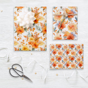 Rustic Orange & Yellow Floral Wrapping Paper Sheets