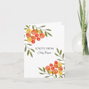 Rustic Orange Yellow Watercolor Floral  Note Card