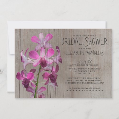 Rustic Orchid Bridal Shower Invitations