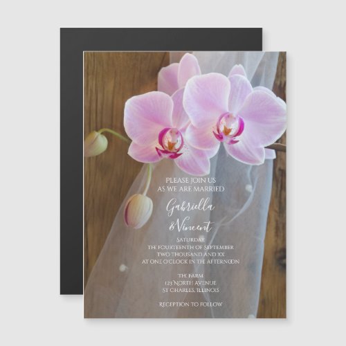 Rustic Orchid Elegance Country Barn Wedding Magnetic Invitation