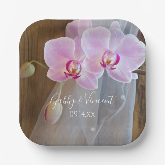 Rustic Orchid Elegance Country Barn Wedding Paper Plates (Front)