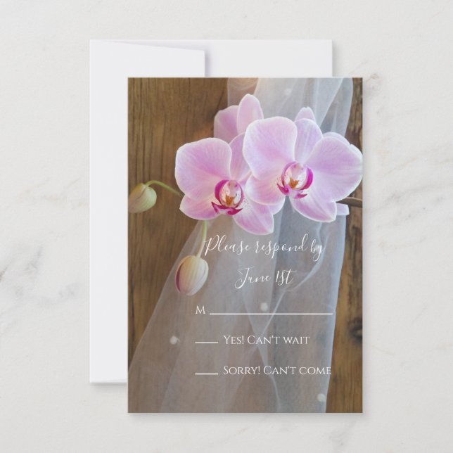 Rustic Orchid Elegance Country Barn Wedding RSVP Card (Front)
