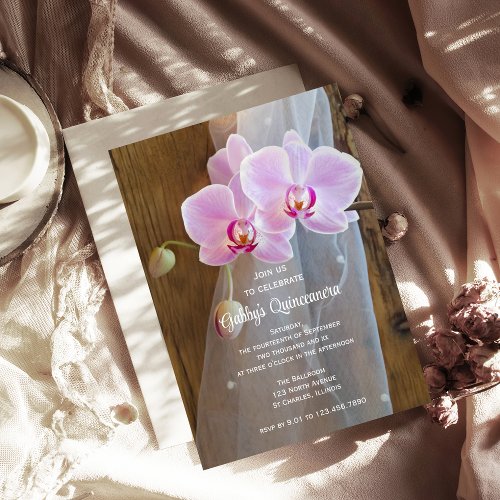 Rustic Orchid Elegance Quinceanera Barn Party Invitation