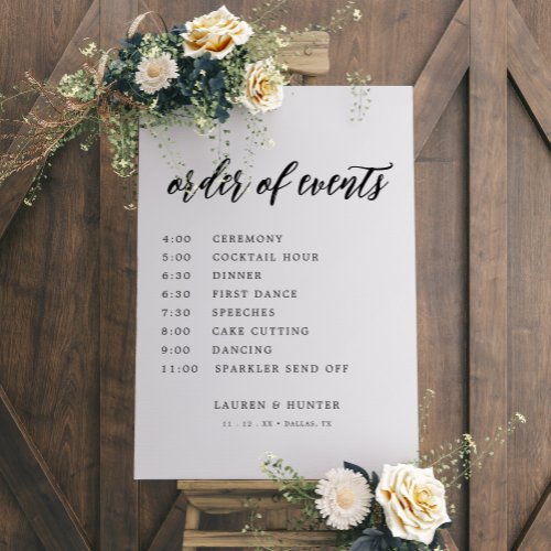 Rustic Order of Events Wedding Day Timeline  Foam Board