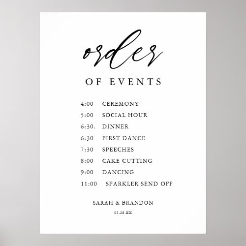 Rustic Order of Events Wedding Day Timeline Poster