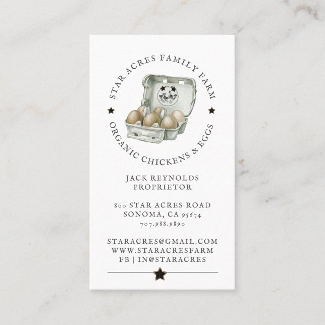 Rustic Organic Chicken Fresh Organic Eggs    Business Card (Front)