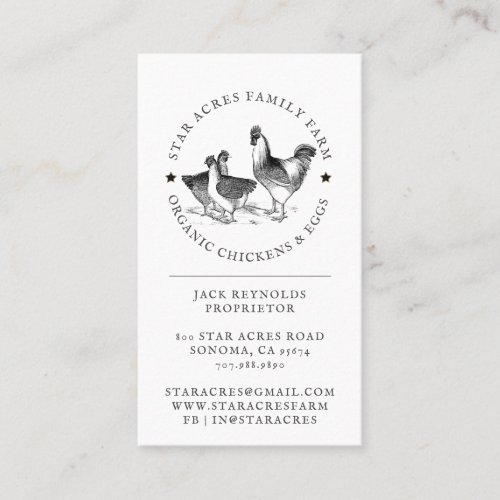 Rustic Organic Chicken Fresh Organic Eggs  Business Card