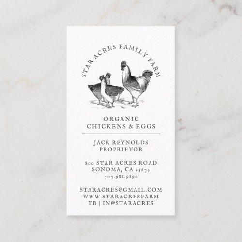 Rustic Organic Chicken Fresh Organic Eggs  Business Card