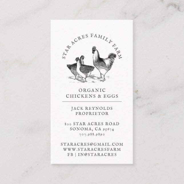Rustic Organic Chicken Fresh Organic Eggs  Business Card (Front)