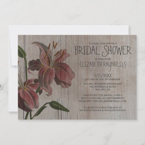 Rustic Oriental Lily Bridal Shower Invitations