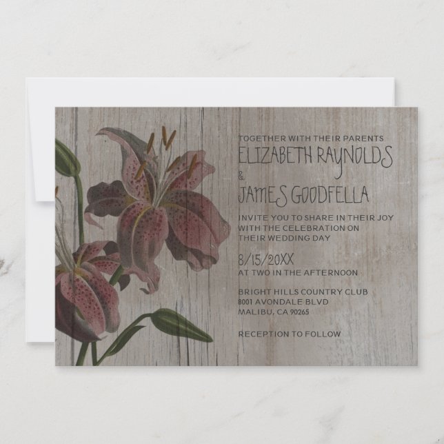 Rustic Oriental Lily Wedding Invitations (Front)