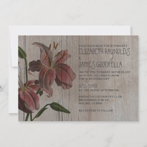 Rustic Oriental Lily Wedding Invitations