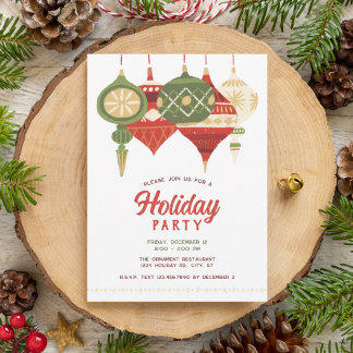 Rustic Ornaments Holiday Party Flat Holiday Card