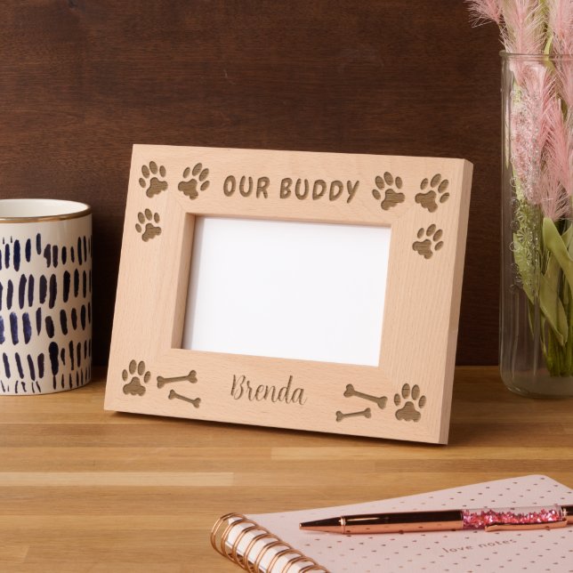 Rustic Our Buddy script dog name Engraved Frames (Left)