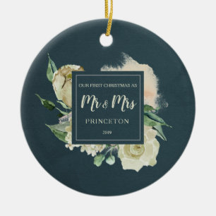 Rustic Our First Christmas As Mr & Mrs Name Ceramic Ornament